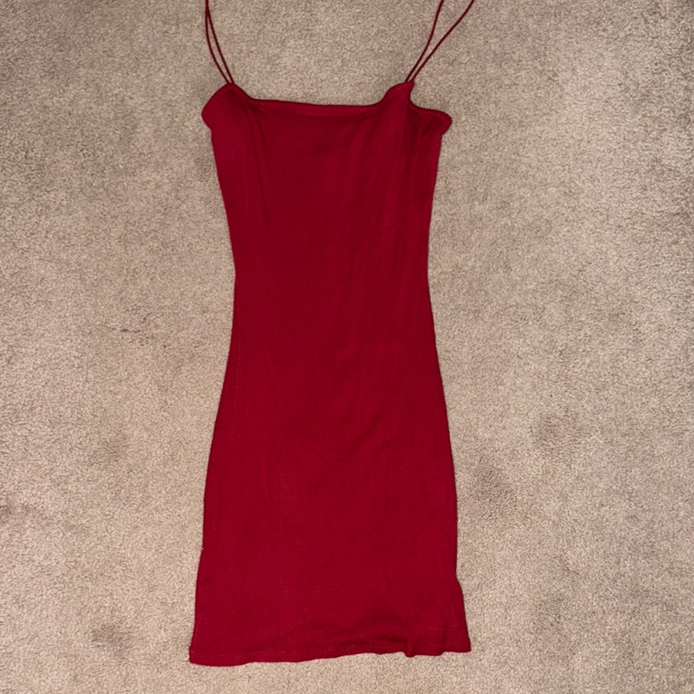 Windsor Red Ribbed Spaghetti Strap Mini Dress